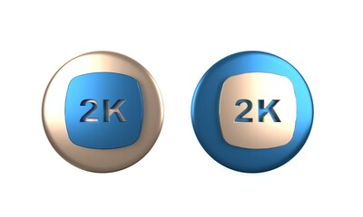 Colorful 2k Ultra HD icon isolated on white background. Circle button. 3D render illustration