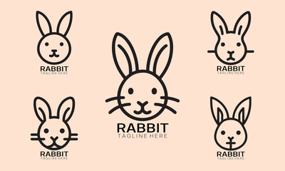 Set of Rabbit line art logo design vector illustration.