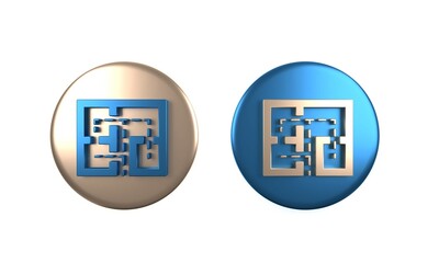 Fototapeta premium Colorful Evacuation plan icon isolated on white background. Fire escape plan. Circle button. 3D render illustration