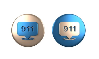 Colorful Telephone with emergency call 911 icon isolated on white background. Police, ambulance, fire department, call, phone. Circle button. 3D render illustration