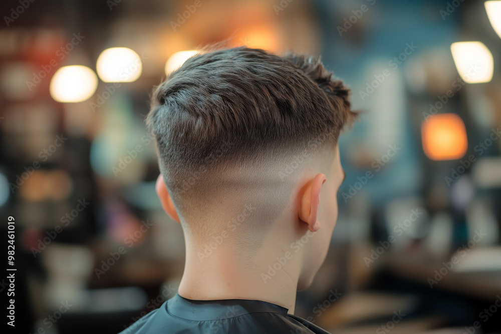 Wall mural close-up of freshly trimmed fade haircut in a modern barber shop