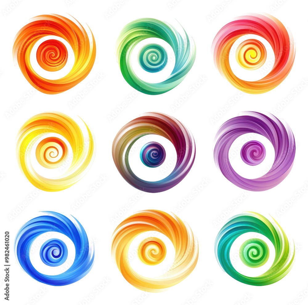 Poster png colorful swirl patterns in a grid
