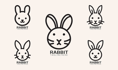 Set of Rabbit line art logo design vector illustration.