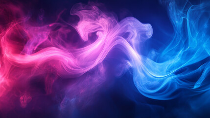 Vibrant trails of deep blue and bright magenta smoke twist and swirl, creating a bold and energetic abstract background with dynamic movement.