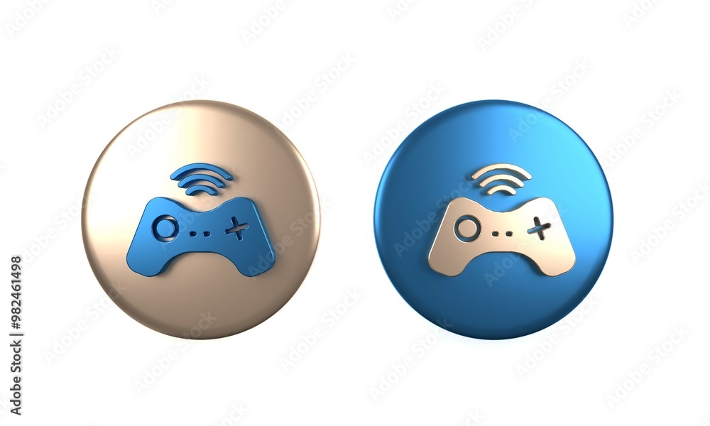Poster colorful wireless gamepad icon isolated on white background. game controller. circle button. 3d rend