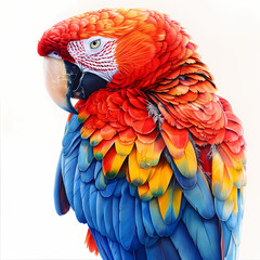 magnificent realistic Scarlet Macaw on white background