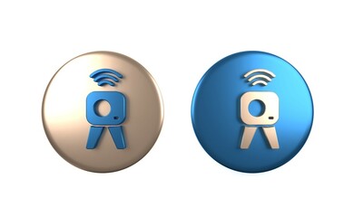 Colorful Web camera icon isolated on white background. Chat camera. Webcam icon. Circle button. 3D render illustration