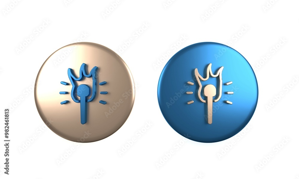 Wall mural Colorful Torch flame icon isolated on white background. Symbol fire hot, flame power, flaming and heat. Circle button. 3D render illustration