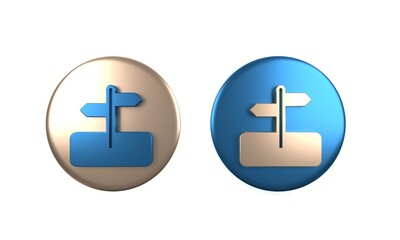 Obraz premium Colorful Road traffic sign. Signpost icon isolated on white background. Pointer symbol. Isolated street information sign. Direction sign. Circle button. 3D render illustration