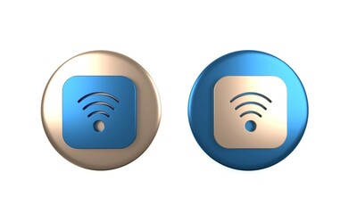 Colorful Wi-Fi wireless internet network symbol icon isolated on white background. Circle button. 3D render illustration