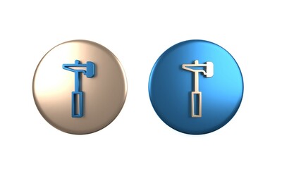 Fototapeta premium Colorful Hammer icon isolated on white background. Tool for repair. Circle button. 3D render illustration
