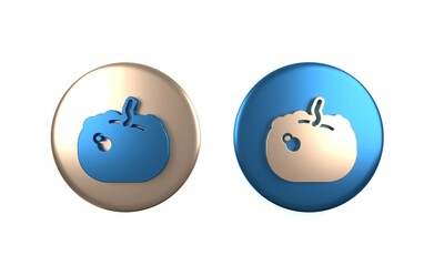 Colorful Pumpkin icon isolated on white background. Happy Halloween party. Circle button. 3D render illustration
