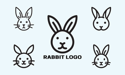 Set of Rabbit line art logo design vector illustration.