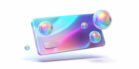 3D Holographic Credit Card Floating Above Glossy Surface with Payment Icons - Modern Financial Design with Copy Space for Promotions
