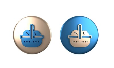 Colorful Shopping basket and food icon isolated on white background. Food store, supermarket. Circle button. 3D render illustration