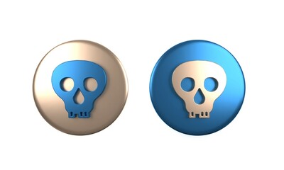 Colorful Skull icon isolated on white background. Happy Halloween party. Circle button. 3D render illustration