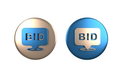 Colorful Bid icon isolated on white background. Auction bidding. Sale and buyers. Circle button. 3D render illustration