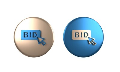 Colorful Bid icon isolated on white background. Auction bidding. Sale and buyers. Circle button. 3D render illustration