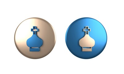 Colorful Christian church tower icon isolated on white background. Religion of church. Circle button. 3D render illustration