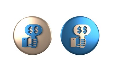 Colorful Hand holding auction paddle icon isolated on white background. Bidding concept. Auction competition. Hands rising signs with BID inscriptions. Circle button. 3D render illustration