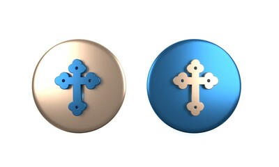 Colorful Christian cross icon isolated on white background. Church cross. Circle button. 3D render illustration