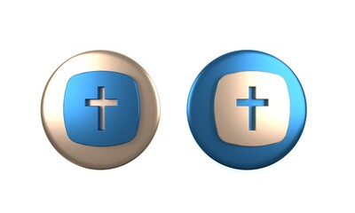 Colorful Christian cross icon isolated on white background. Church cross. Circle button. 3D render illustration
