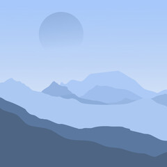 Illustration of iceberg view with moon in flat design