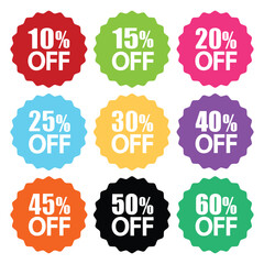 Set of Percentage Off Sale Bursts. Vector sale stikers discount.