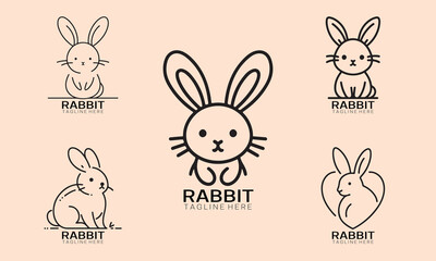 Set of Rabbit line art logo design vector illustration.