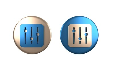 Colorful Sound mixer controller icon isolated on white background. Dj equipment slider buttons. Mixing console. Circle button. 3D render illustration