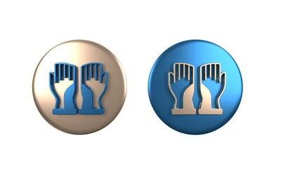 Colorful Firefighter gloves icon isolated on white background. Protect gloves icon. Circle button. 3D render illustration