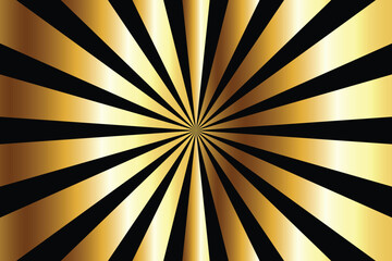 Obraz premium Black background and spiral retro rays vector pattern. Vintage poster of gold and black sun or star explode radial lines, circus, carnival, vip party background. Vector illustration eps 10.