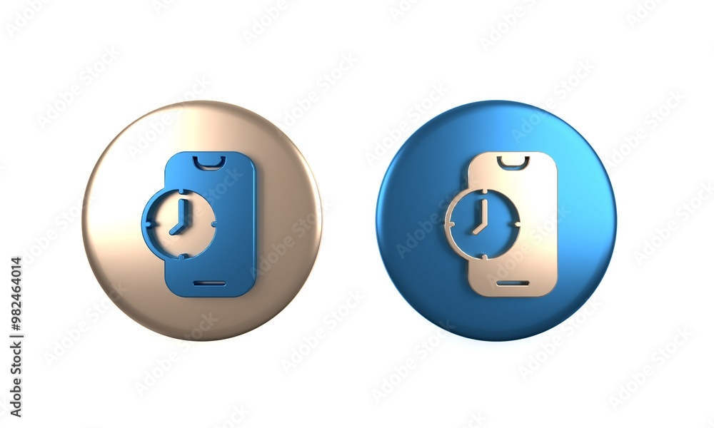 Poster colorful alarm clock app smartphone interface icon isolated on white background. circle button. 3d r