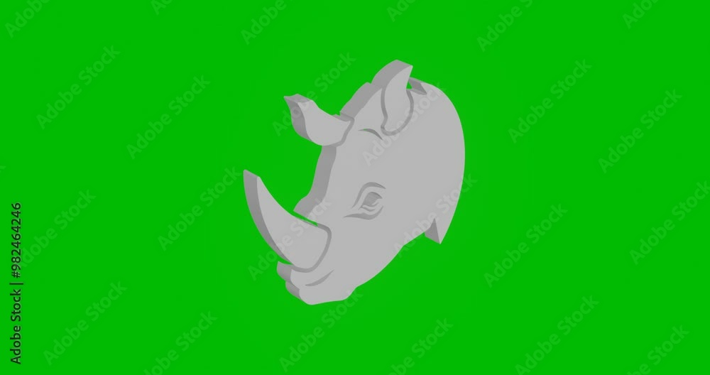 Poster animation of rotation of a white rhino head logo with shadow. simple and complex rotation. seamless 