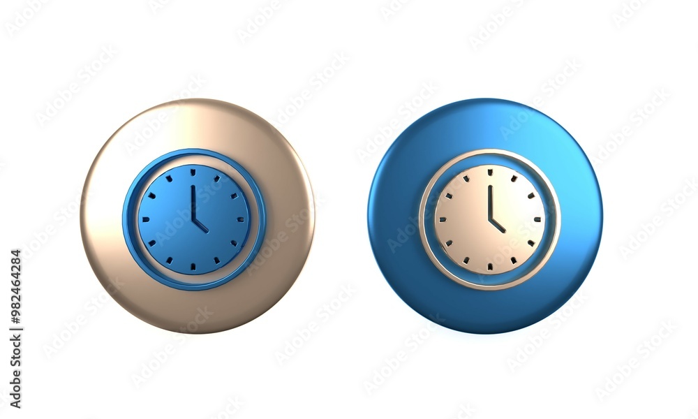 Poster colorful clock icon isolated on white background. time symbol. circle button. 3d render illustration