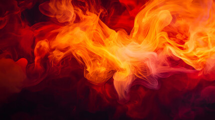 Fototapeta premium Vibrant plumes of deep red and orange smoke swirl dynamically, creating a fiery and bold abstract background with energetic, flowing forms.