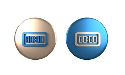 Colorful Digital alarm clock icon isolated on white background. Electronic watch alarm clock. Time icon. Circle button. 3D render illustration