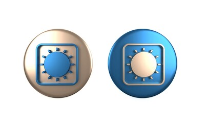 Colorful Sun icon isolated on white background. Circle button. 3D render illustration
