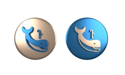 Colorful Whale icon isolated on white background. Circle button. 3D render illustration