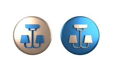 Colorful Chandelier icon isolated on white background. Circle button. 3D render illustration