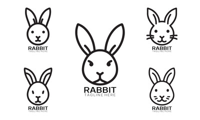 Set of Rabbit line art logo design vector illustration.