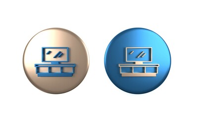 Colorful TV table stand icon isolated on white background. Circle button. 3D render illustration