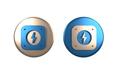 Colorful Lightning bolt icon isolated on white background. Flash sign. Charge flash icon. Thunder bolt. Lighting strike. Circle button. 3D render illustration