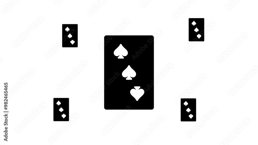Poster zoom in and out animation the three of spades playing symbol. large black symbol in the center and f