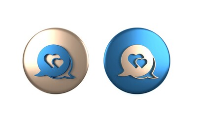 Obraz premium Colorful Heart in speech bubble icon isolated on white background. Happy Valentines day. Circle button. 3D render illustration