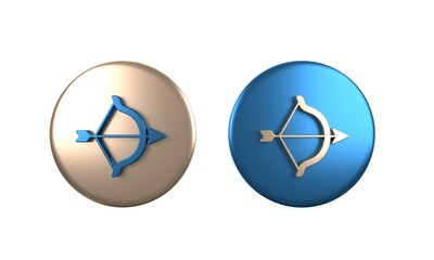 Colorful Bow and arrow icon isolated on white background. Cupid symbol. Love sign. Happy Valentines day. Circle button. 3D render illustration