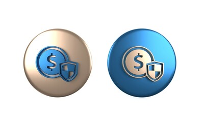 Colorful Money with shield icon isolated on white background. Insurance concept. Security, safety, protection, protect concept. Circle button. 3D render illustration