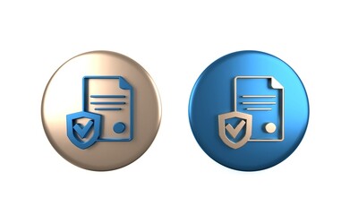 Colorful Contract with shield icon isolated on white background. Insurance concept. Security, safety, protection, protect concept. Circle button. 3D render illustration