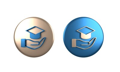 Colorful Education grant icon isolated on white background. Tuition fee, financial education, budget fund, scholarship program, graduation hat. Circle button. 3D render illustration