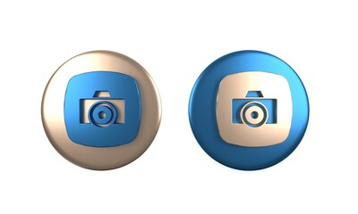 Colorful Photo camera icon isolated on white background. Foto camera. Digital photography. Circle button. 3D render illustration